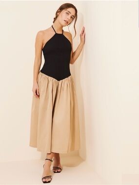 Anthropologie Black & Tan Halter Dress
